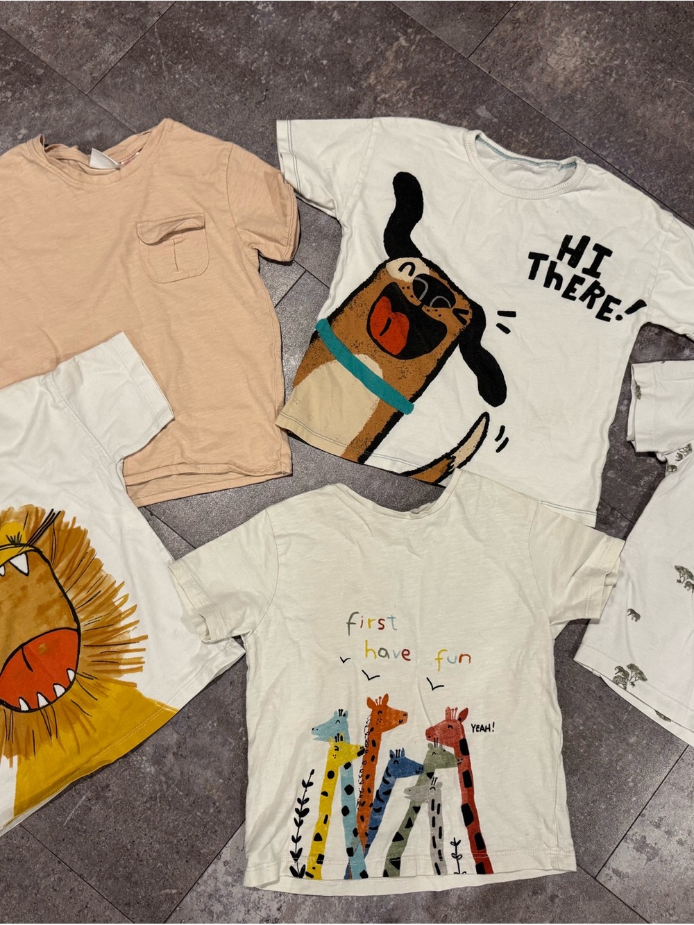 Zara White Tee with Playful Dog Graphic and 'Hi There!' Text